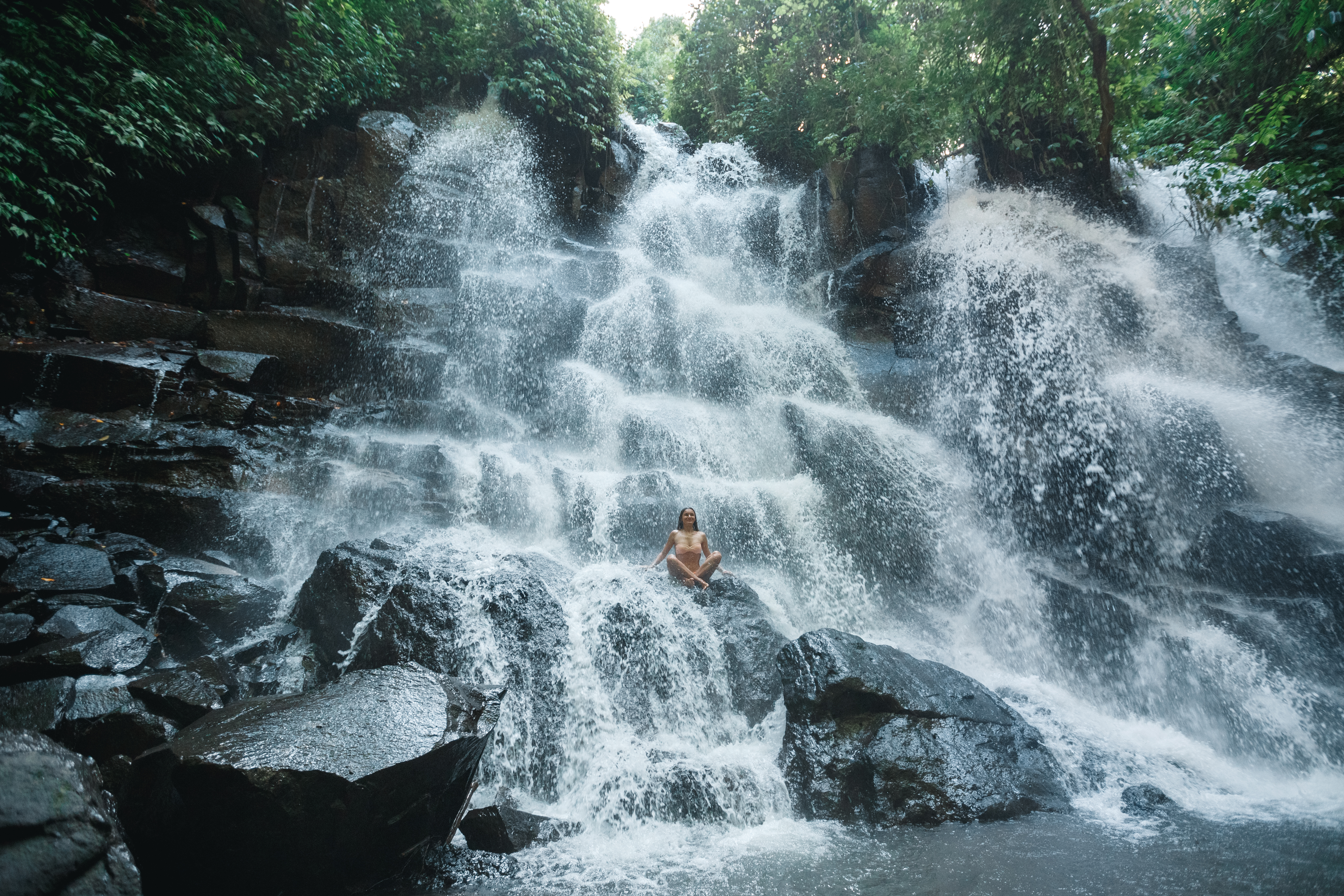 Illustration of a waterfall in Bali.